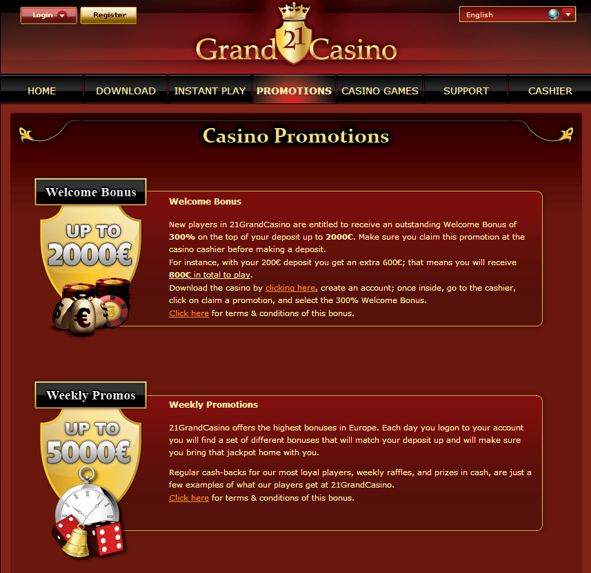 21 grand casino login page