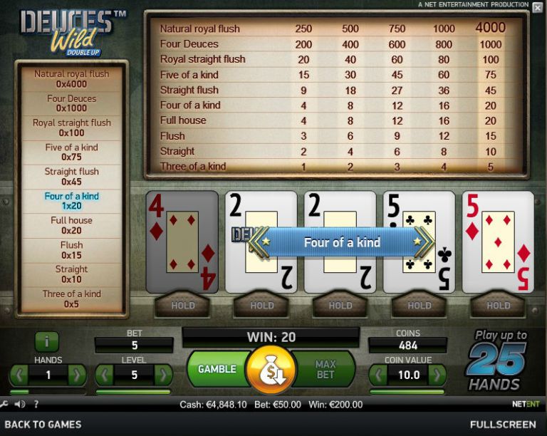 win deuces wild video poker